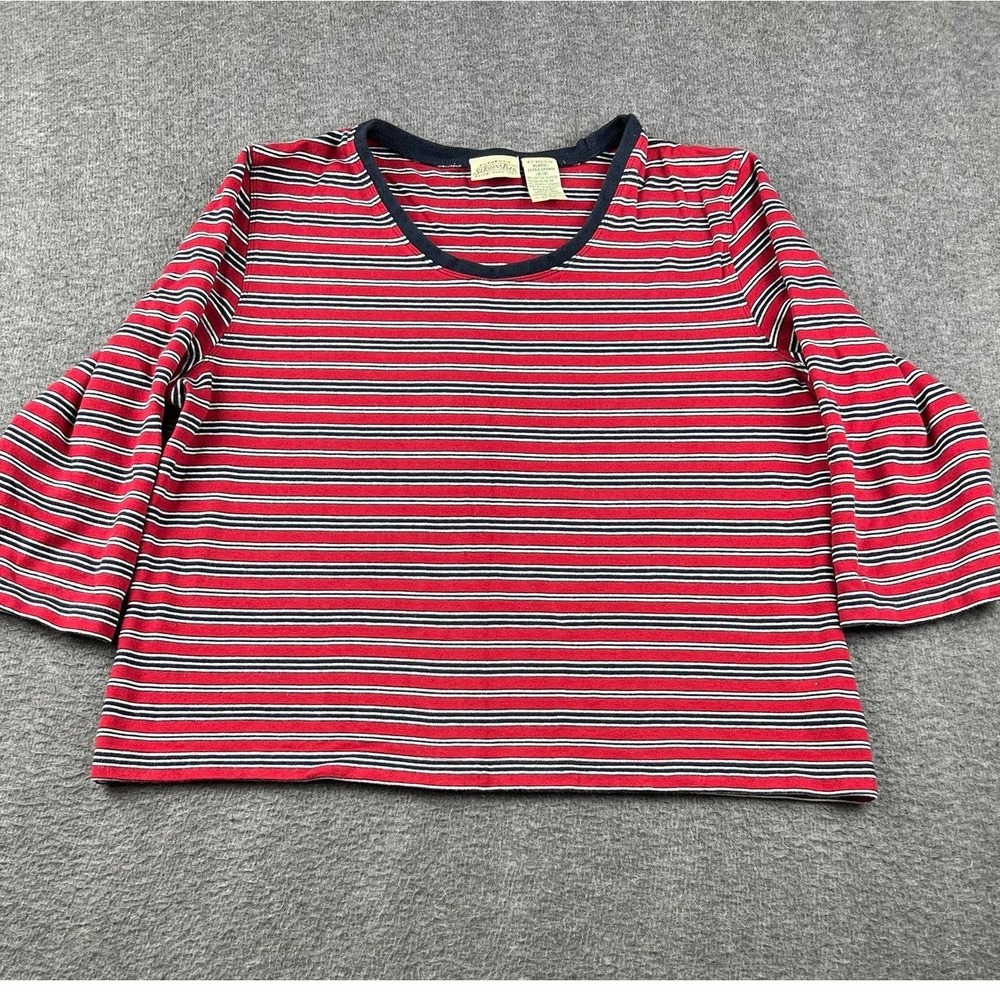 St. John's Bay Women's XL Striped 3/4 Sleeve Knit Top Red Black White